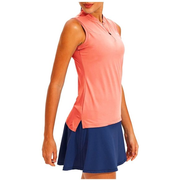 🌼 WILLIT Sleeveless Athletic Polo for Tennis, Golf in Bright Salmon, L - Picture 1 of 8